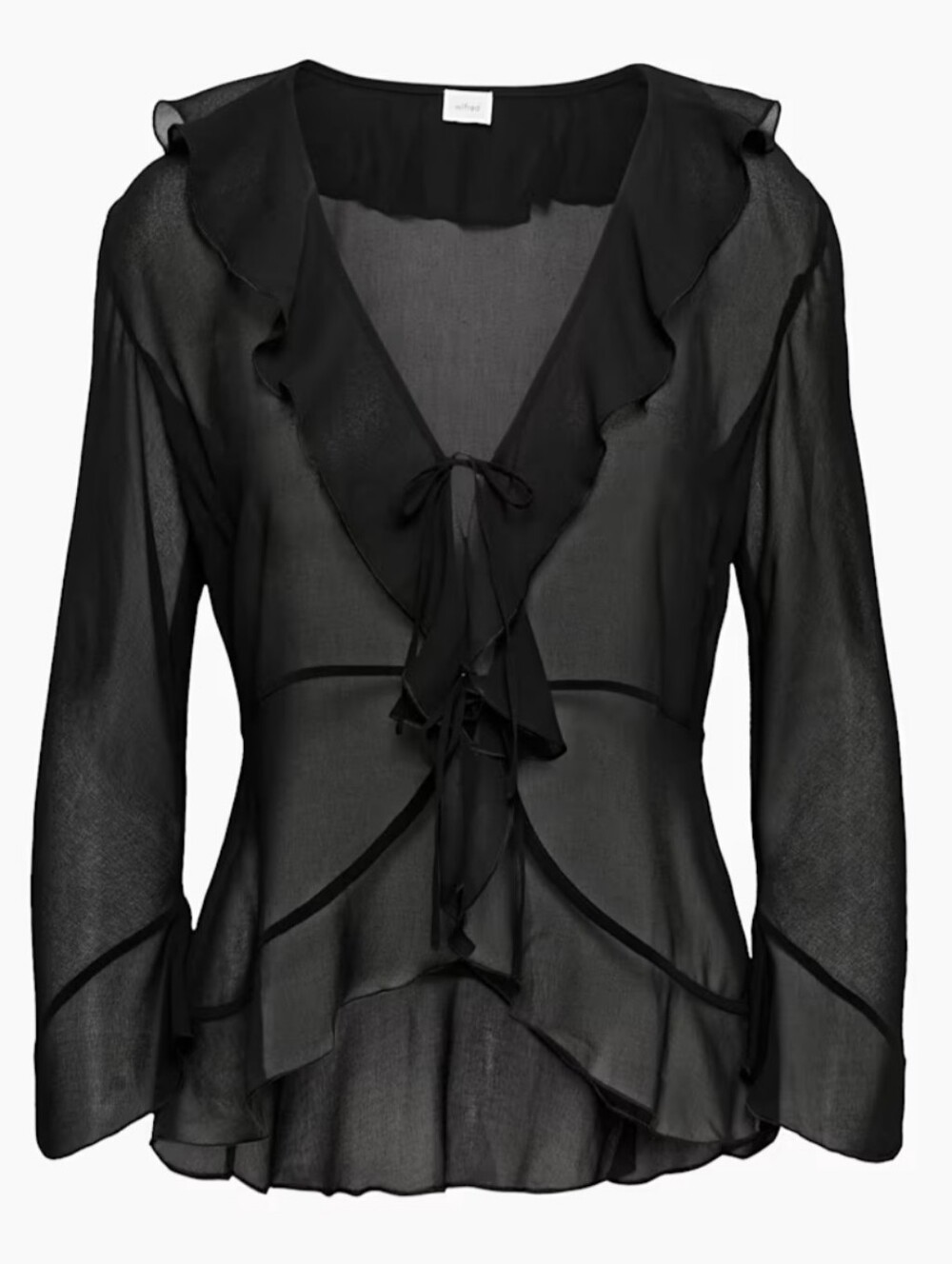 Wilfred Black Sheer Ruffle Tie Blouse Fairy Goth Feminine Dark Romantic Boho Chi - Picture 1 of 10